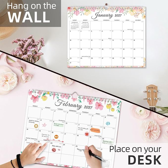 Comix 2026-2027 Wall Calendar, 18 Month Planner for Home Office Classroom | 120GSM Thick Paper, Large Lined Blocks, Ink Bleed Resistant, Reinforced Hanger, for Home Office Classroom Family Planning