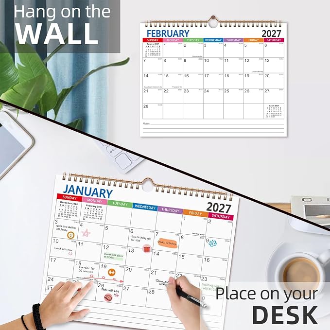 Comix 2026-2027 Wall Calendar, 18 Months Jul 2026 - Dec 2027 Monthly Planner, 120 GSM Thick Paper Lined Blocks, Hanging Calendar for Home Office Classroom, 14 x 11 Inch