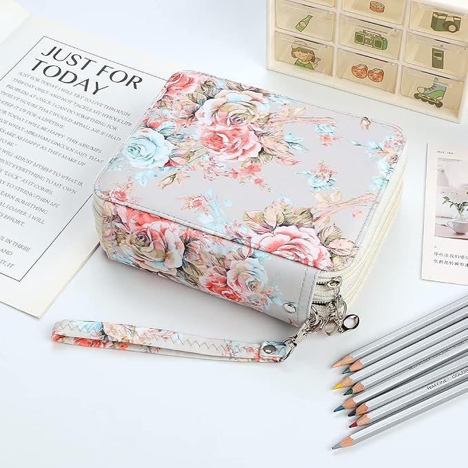 Rose Pencil Organizer - 72 Slot Colored Pencil Case with Zipper for Watercolor Pens, Markers and More