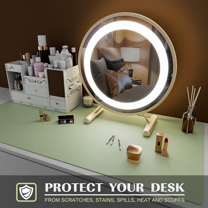 K KNODEL Office Desk Mat, Leather Mouse Pad (23.6"x13.8", Light Green) | Desk Pad, Keyboard Pad, Computer and Laptop Mat, Desktop Protector and Cover, Writing Pad and Blotter for Home Office