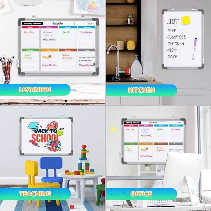 Weekly Calendar Whiteboard for Wall, 16x12 Inches Dry Erase Board, Small Magnetic White Board, Double-Sided Hanging Board for Office School Home Kitchen, Portable Board for Drawing Planning To Do List