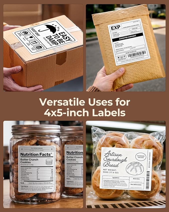 MUNBYN 4x5 Thermal Labels, 500 Sheets/1 Roll, White | Strong Adhesive & Perforated, Non BPA&BPS for Shipping, Postage, Bakery, Price Tag