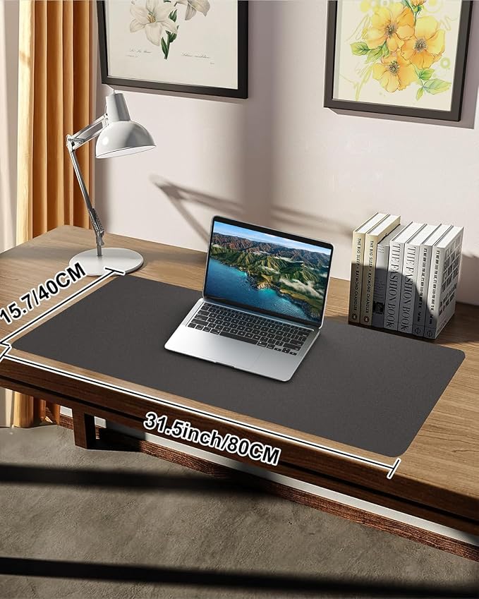 Small Desk Mat,Leather Desk Pad Protector,Desk Mouse pad,Office Desk mat,Laptop Mat for Desk, Non-Slip PU Leather Desk Blotter,Waterproof Desk Writing Pad for Office/Home(31.5"x15.7",Dark Grey)