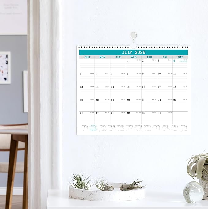 Lemome Calendar 2026-2027 Office Home Planning & Organizing, July 2026 to December 2027, Thick Paper, Julian Date, Large Monthly Wall Hanging Spiral Planner for Family and Work - Green 11.5" x 14.6"