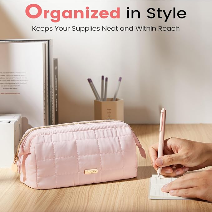 Sooez Large Pencil Case Pouch, Soft Pencil Bag with Zipper, Pen Bag Wide Opening, School Supplies Cute Pencil Case for Girls Boy Men Women, Black