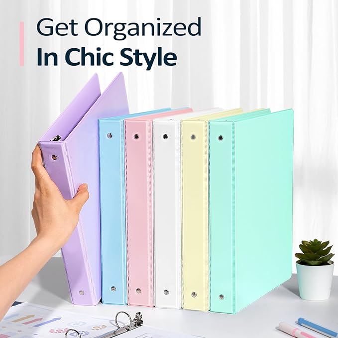 4 Pack Extra Durable 3 Ring Binders 2 Inch, Sooez 2” Three Ring Binder, Eco-Friendly & PVC Free, Customizable Clear View Cover for Letter Size 8.5 x 11 Paper, Pastels School Office Supplies for Girl