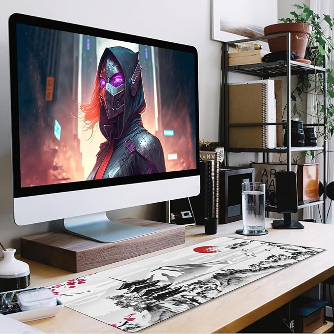 Japanese Landscape Large Mouse Pad, Large Extended Mouse Pad for Home Office Gaming Work 35.4x15.7 inch, Big Computer Mousepad Waterproof Non-Slip Rubber Mice Pads Stitched Edges
