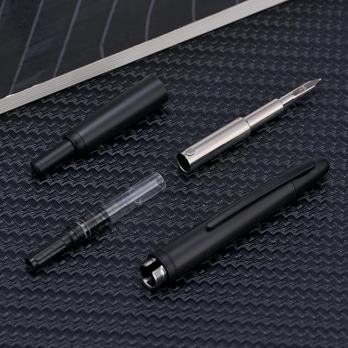 Jinhao 20 Press Retractable Fountain Pen Fine Nib with Converter Matte Black Resin Writing Gift Pen