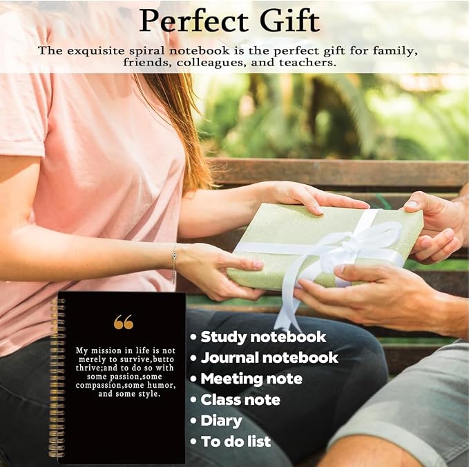 Notebook with Pen Set Positive Affirmations Gifts, A5 Spiral Inspirational Journal for Women Men Kids Friends, 160 Pages College Ruled Inspirational Gifts, Unique Typography Black Diary