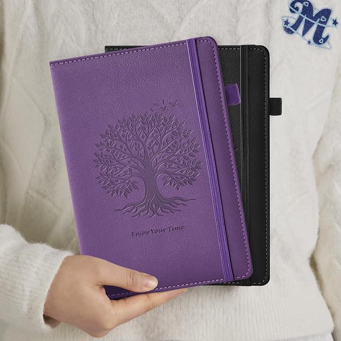 2 Pack Journal Notebook for Women Men, 160 Pages per Pack, A5 (5.7'' x 8.4") Hardcover Journaling Notebook College Ruled for Writing Work, 100GSM Paper, Black & Dark Purple, School Office Supplies