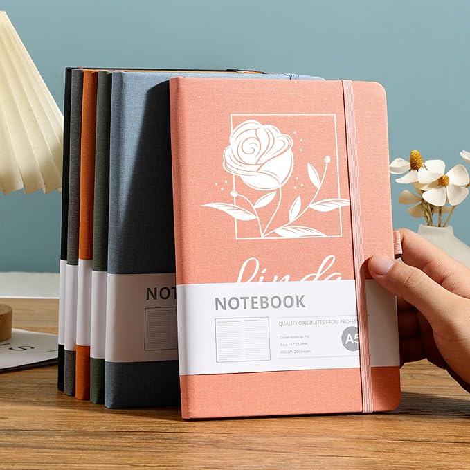 Personalized Notebook with Pen - Customizable A5 Journal Notebook Daily Journals For Writing - 5.8 x 8.3 Journal with 192 Pages 100Gsm Lined Paper for School, Travel, Business, Grey