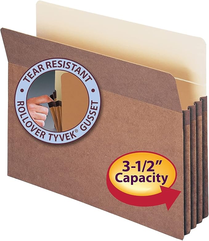 Smead File Pocket, Straight-Cut Tab, 3-1/2" Expansion, Letter Size, Redrope, 25 per Box (73224)