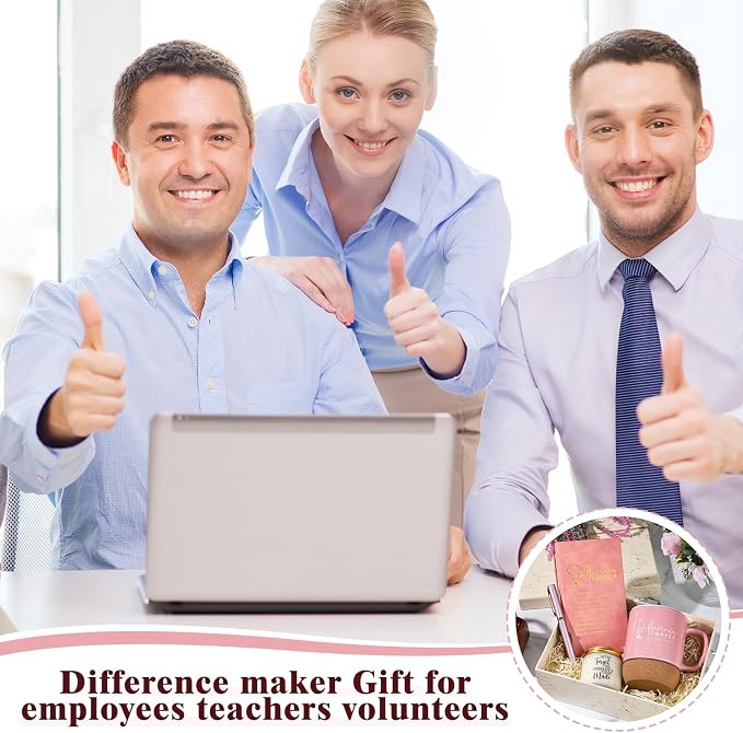 Vesici 4 Pcs Difference Maker Gift Set Mug Notebook Candle Pen,Pink,Word