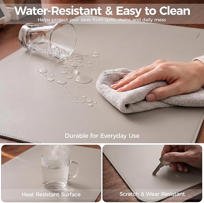 Large Desk Pad Non-Slip Desk Mat Protector for Keyboard Mouse Waterproof Vegan Leather Surface Faux Leather Laptop Mat Smooth Mouse Pad Premium Gift Tube Stone Gray 39" x 17"