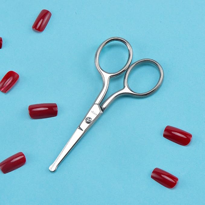 LIVINGO Nose Hair Scissors Rounded Tip Stainless Steel Beauty Shears | Straight Precision Blade, Multi-purpose Grooming, Eyebrow Eyelash Cuticle Facial Detail Care