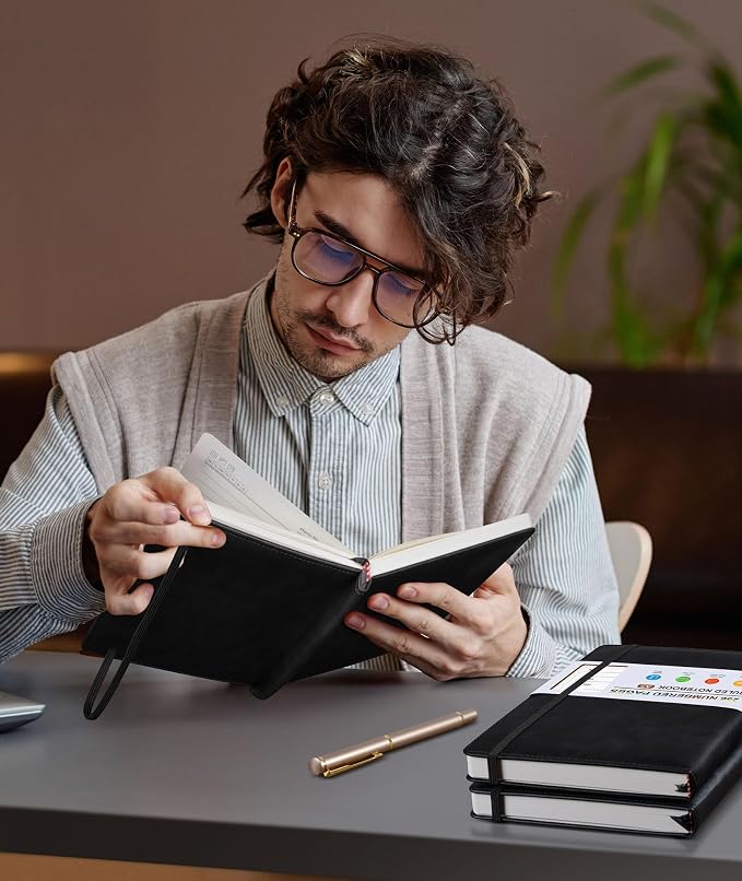 Lined Leather Journal Notebook for Men Women, Hardcover Journals with 256 Numbered Pages, B5 Journaling Notebooks for Writing, 100GSM Thick Ruled Paper for Business Work School 7.6"×10", Black