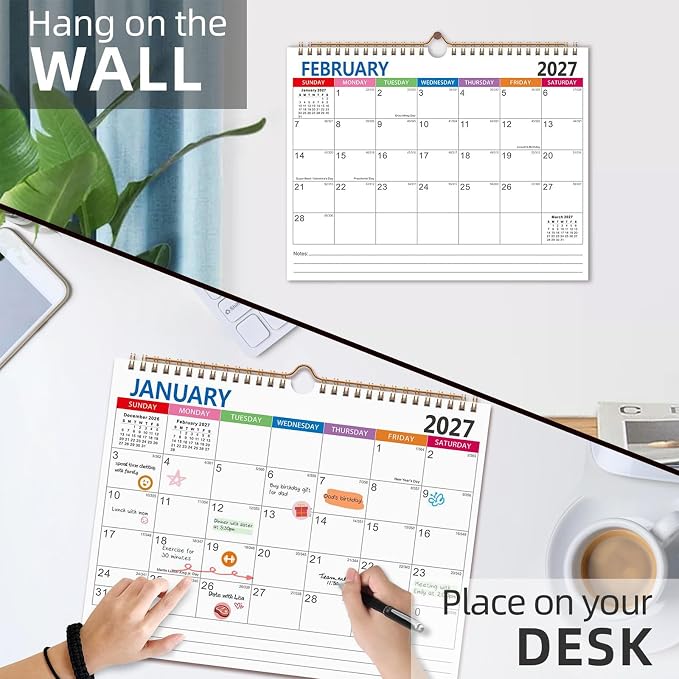 Comix 2026-2027 Wall Calendar, 18 Month Planner for Home Office Classroom | 120GSM Thick Paper, Large Lined Blocks, Ink Bleed Resistant, Reinforced Hanger, for Home Office Classroom Family Planning