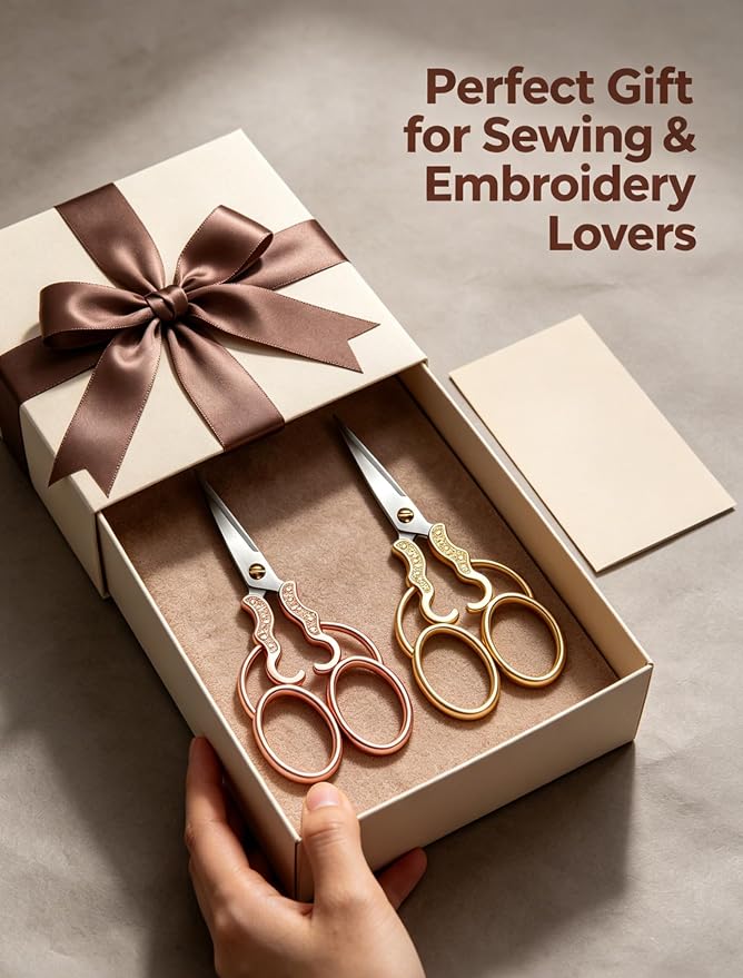 2 PCS Embroidery Scissors with 2 Covers, 5 Inch vintage Stainless Steel Sewing Scissors Sets, Decorative Handle Cutting Tool Suitable for Embroidery Thread, Paper, Yarn, DIY Projects Sewing Supplies