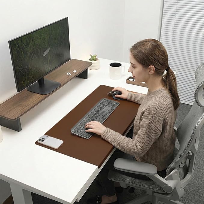 Edge-Locked Leather Desk Pad, Desk Blotter with Full Grip Fixation Lip, Waterproof Large Office Table Mat, Non-Slip Laptop Mouse Pads for Work Typing Writing (Pink,39.4"x23.6")