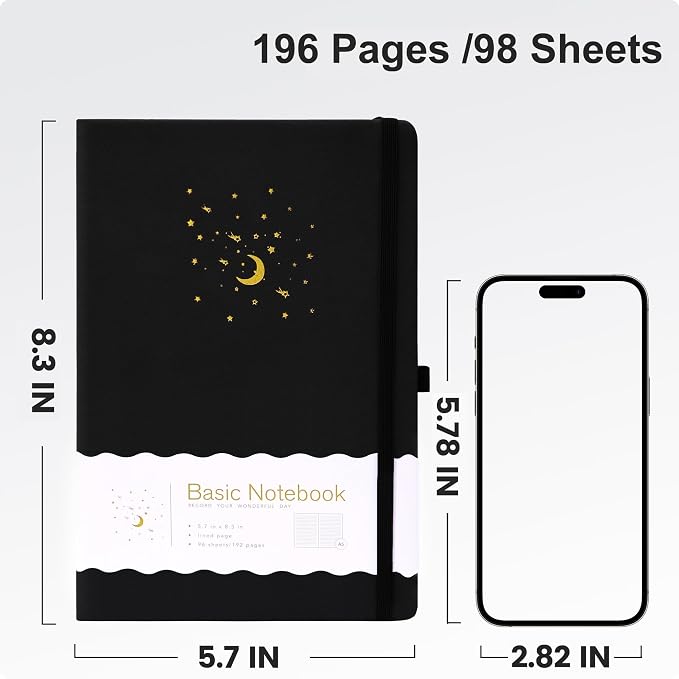 CAGIE 2 Pack Journals Notebook for Women Men, Hardcover Journaling Notebooks with Pen Loop, A5 Small Journal for Work Writing Note Taking Gifts, 5.7" x 8.3", Black& Purple