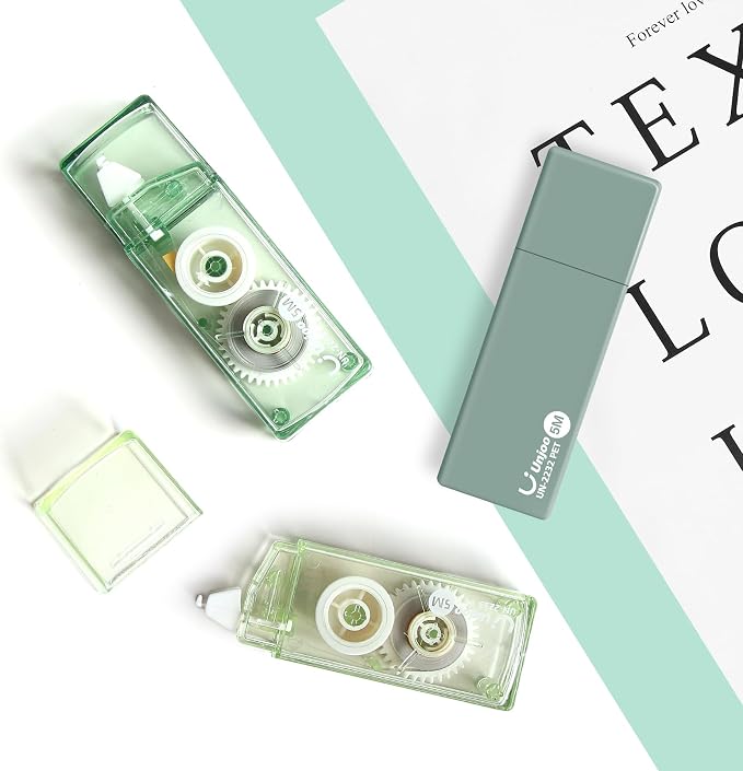 Unjoo Mini White Correction Tape Set (12pack, 5M/196" x 0.2", Green) | Aesthetic Cute Correction Tape, Easy To Use, For school, Office Workers