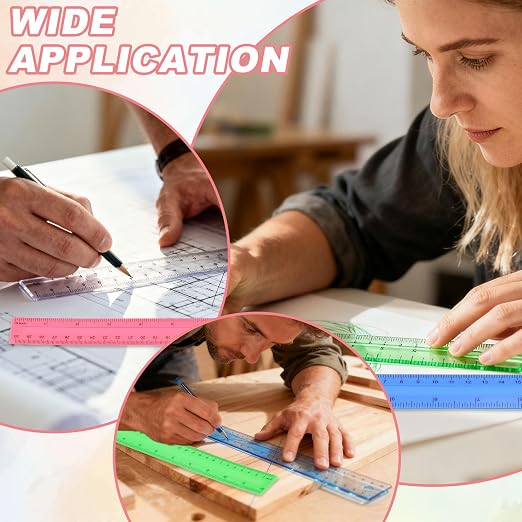 HARFINGTON 5pcs Plastic Rulers 12" (30cm) Clear Straight Ruler Measuring Tool Inches and Centimeters for Home Office Classrooms Drafting, Blue