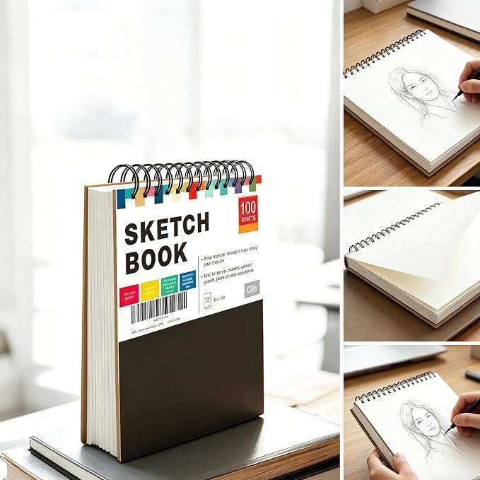Cile Mixed Media Sketchbook–12x9 Inch,100 Sheets,100gsm Acid-Free Paper,Perfect for Drawing and Sketching with Tracing and Pastel Papers