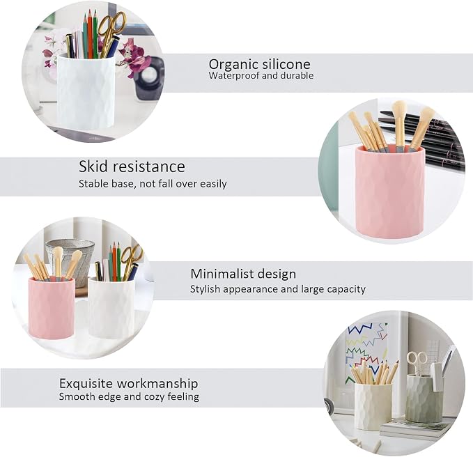 minimaliving Pen Holder,Nordic Style Silicone Waterproof Pencil Holder for Desk Simple&Modern Minimalist Makeup Organizer Multifunctional Office Supplies for Home,Kids and School (Pink)