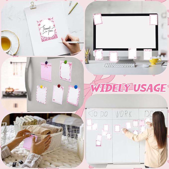 Chiisong 12 Pcs Pink Bow Sticky Notes Coquette Bowknot Self Adhesive Notepad Removable Memo Pad Pink Bow Party Supplies for Home Office Decor Birthday Wedding Bachelorette Party Decorations