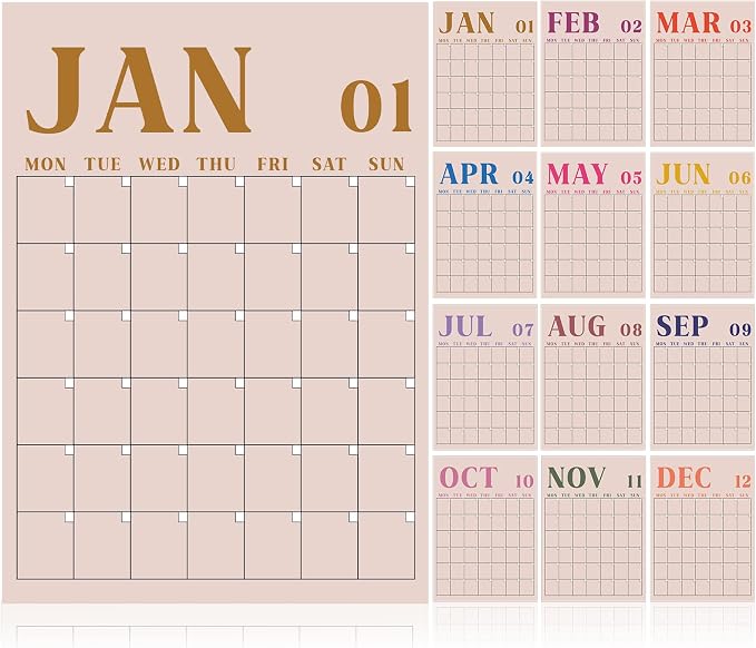 Gueevin 2026 Reusable Classroom Calendar Large Undated Dry Erase Wall Calendar 16 x 12 Inches Big Monthly Blank Planner Yearly Planning for School Organizing Office Home (Morandi Minimalism)
