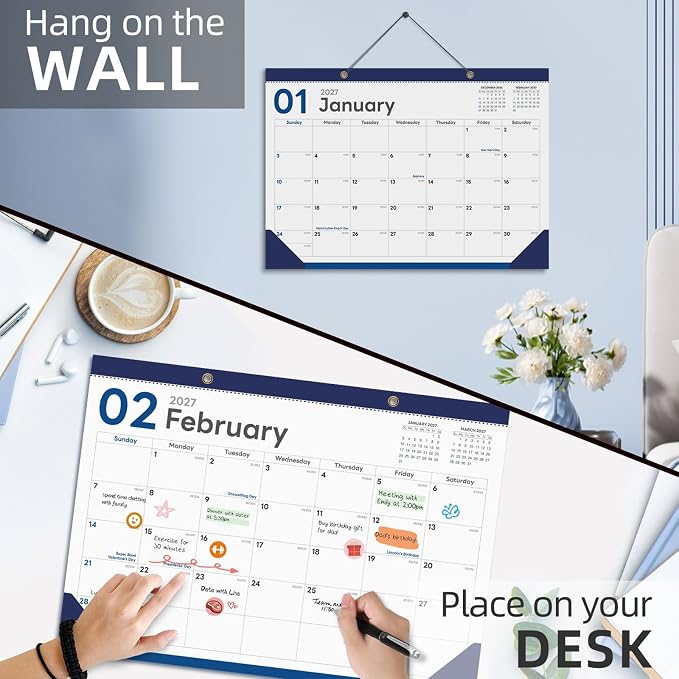 COMIX Desk Calendar 2026-2027, 17" x 12" Monthly Desktop Planner Pad with Frosted Cover, 18 Months July 2026 to December 2027, Thick 120 GSM Paper for Office School Home