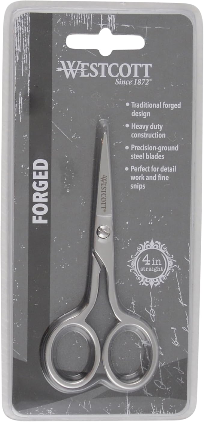 Westcott 4in Forged Paper and Fabric Scissors, Precision Scissors for Embroidery Detail, Sewing and Crafts