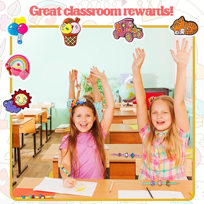 100 Pcs Cute Pencil Topper Decor,Mixed Different Style Lovely Pencil Clips | Pencil Topper Decoation,Bulk Pen Toppers Charm Accessories for Kids,Classroom Rewards Prizes Present for Students, medium