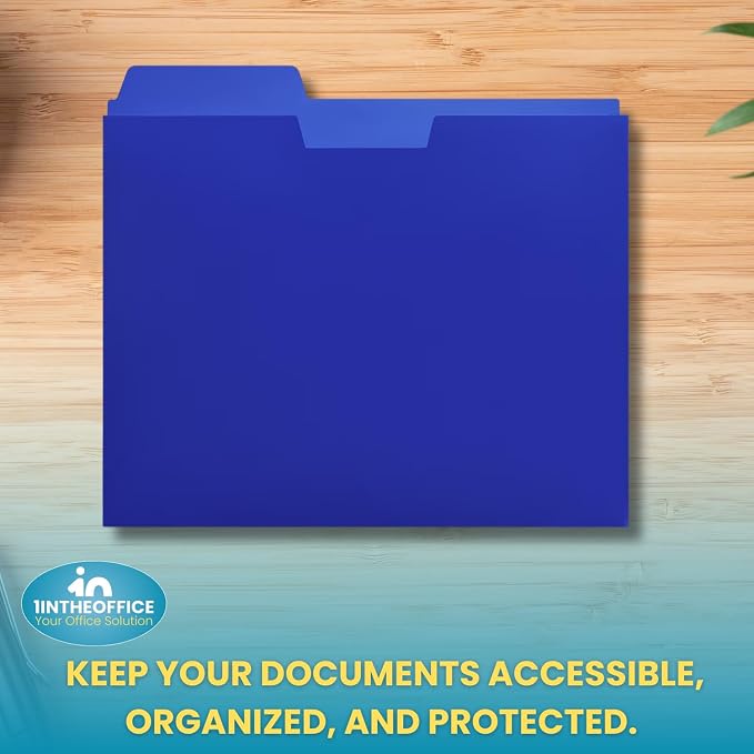 1InTheOffice File Jackets Letter Size, File Pocket Folders, Plastic File Jackets, 1/3 Cut Tab, 8.5" X 11", Reinforced, Assorted Colors, 5 Pack