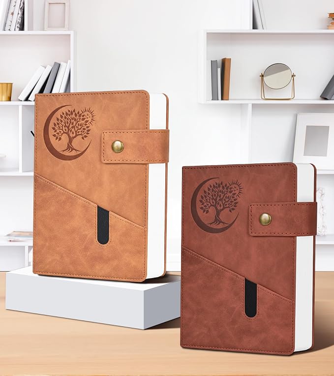 PAIBAS 8.5 x 11 Lined Notebook Journal 366 Pages Leather Journal for Men | Big notebook with 100gsm lined notebook paper college ruled, 3 ribbon bookmarks, front pocket slot & snap button.