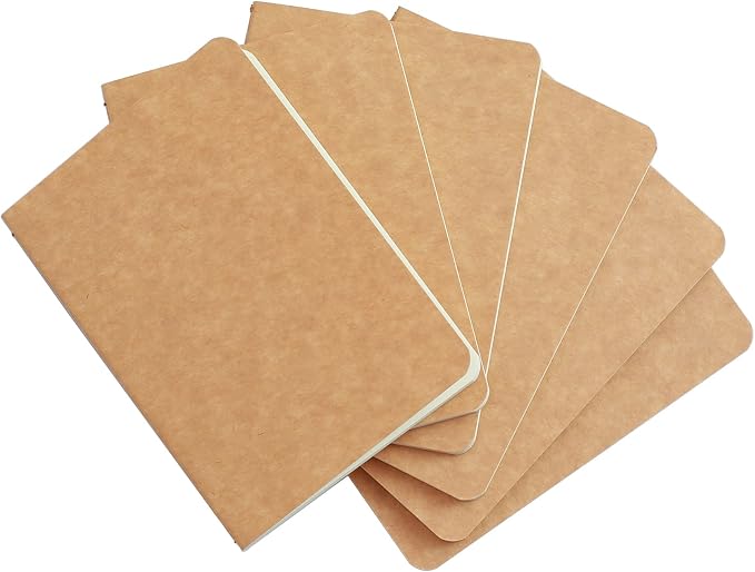 TWONE Pocket Notebook, 6 Pack Softcover Mini Notebooks 3.5" x 5.5" Kraft Brown Notebook Small Memo Notepad for Men Women Kids Traveler Author, 30 Sheets,60 Blank Pages