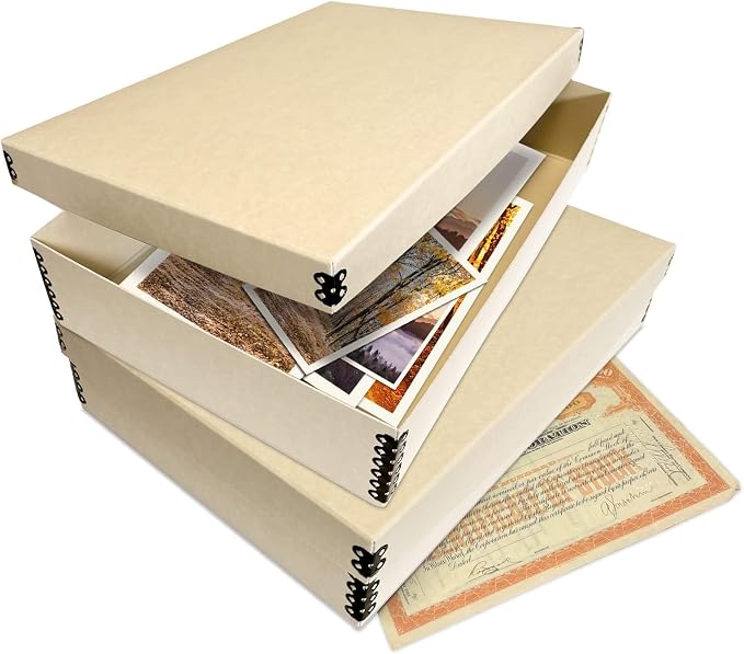 Lineco Museum Archival Storage Box, Drop Front, 11.75x17.75x3.75 in, Tan | Acid-Free with Metal Edge, Preserves Picture Longevity, Organize Photos, Newspapers, Prints, Documents, Crafts, DIY