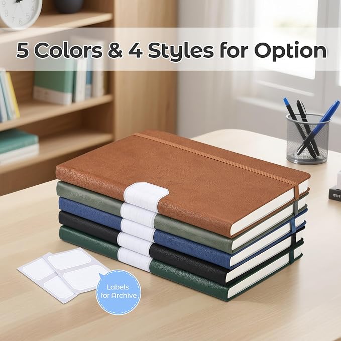 Dotted Journal, Hardcover Leather Dot Grid Notebook Journal for Women Men | No Bleed Thick Paper for Smooth Writing, Lay Flat, A5 Portable Size for Work, School, and Travel, Professional Business Style