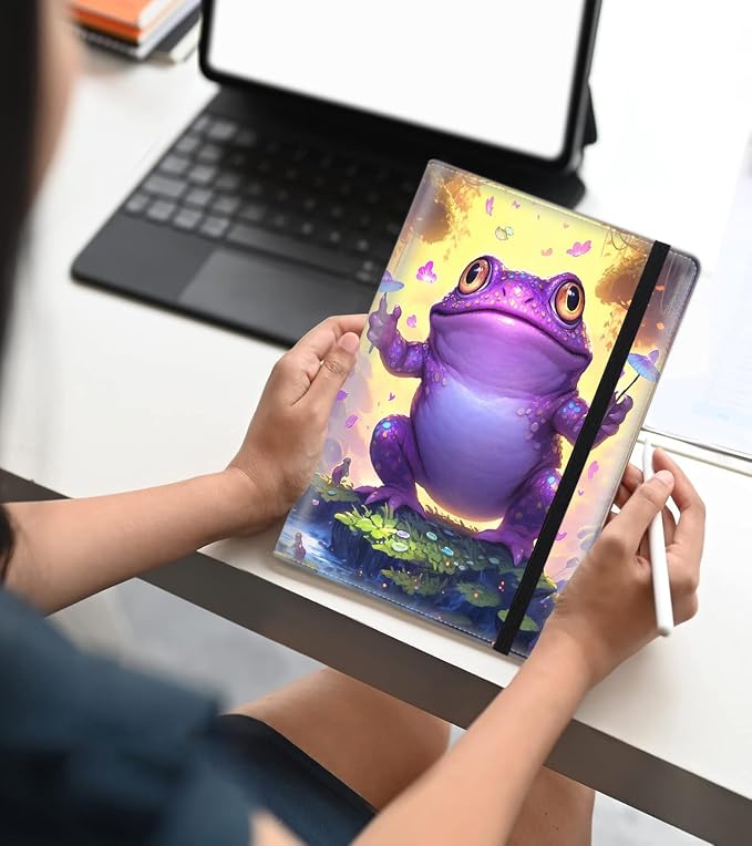 A5 Leather Lined Journal Notebook, 200 Pages Hardcover Executive Notebook for Men Women Office School Note Taking, Thick Writing Paper Daily Journal with Bookmarks/Indexes, Purple Frog