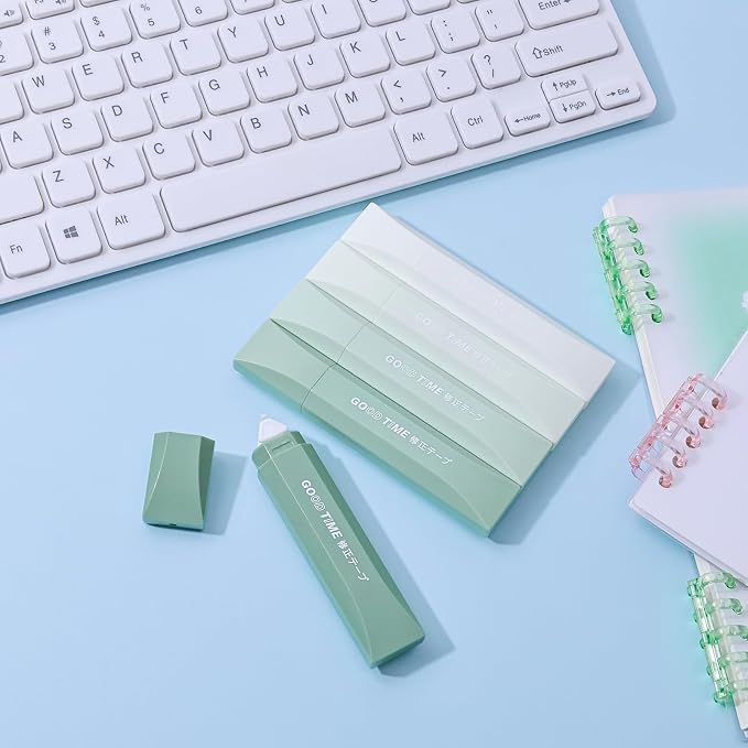 Temiary 5Pcs Beige Correction Tape, Cream Core Pull Out White Tape, Green | 0.19 In × 19.6 Ft, Smooth Aesthetic Applicator for Wrong Writing School Office Supplies