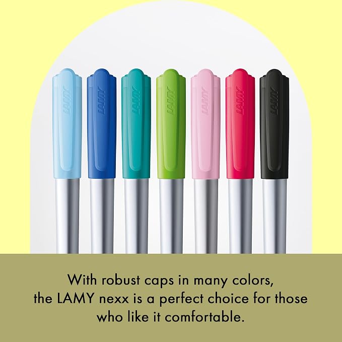 LAMY nexx blue – Fountain Pen with slip-proof grip & polished steel nib in size M - triangular aluminum body - including LAMY T 10 blue cartridge - Right-Handed