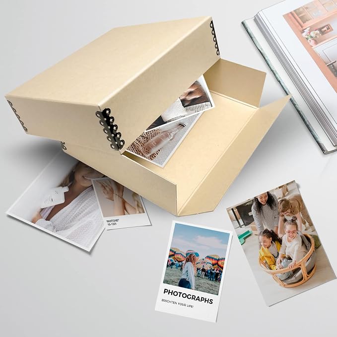 Lineco Museum Archival Storage Box, Drop Front, 8.75x10.75x3 in, Tan | Acid-Free with Metal Edge, Preserves Picture Longevity, Organize Photos, Newspapers, Prints, Documents, Crafts, DIY