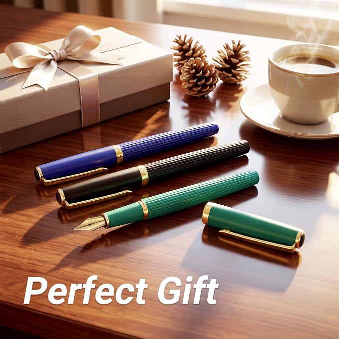 Fountain Pen,Elegant Fountain Pens with 2 Nib(F/EF) 8 black ink cartridges,Fancy Pen for Journaling,Nice Pens for Writing,Calligraphy Pen,Writing Pen with Gift box(Blue)