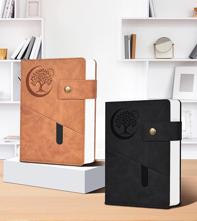 PAIBAS 8.5 x 11 Lined Notebook Journal 366 Pages Leather Journal for Men | Big notebook with 100gsm lined notebook paper college ruled, 3 ribbon bookmarks, front pocket slot & snap button.