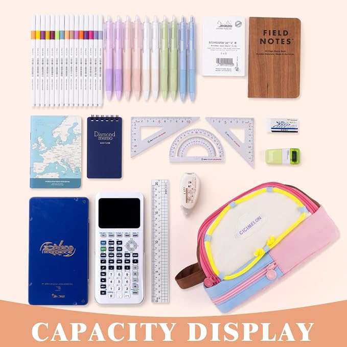 CICIMELON Large Capacity Pencil Case, Cute Aesthetic Pencil Pouch with 3 Compartments, Big Pencil Bag Organizer for School Supplies, Pen Holder for Kids, Girls, Boys, Students
