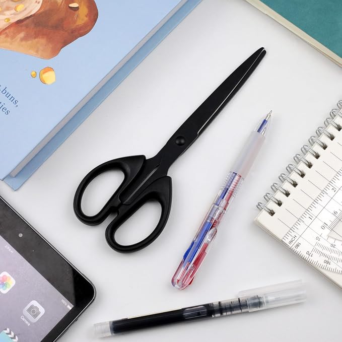 Black All-Purpose Office Scissors – Sharp Stainless Steel Blade Shears with Straight ABS Handle for Home, School & Craft Use