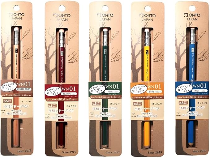 OHTO WN01 Wooden Mechanical Pencil, 0.5mm Fine Point, Standard Long Barrel, Green Body, Made from Incense Cedar, WN01-SP5-GN