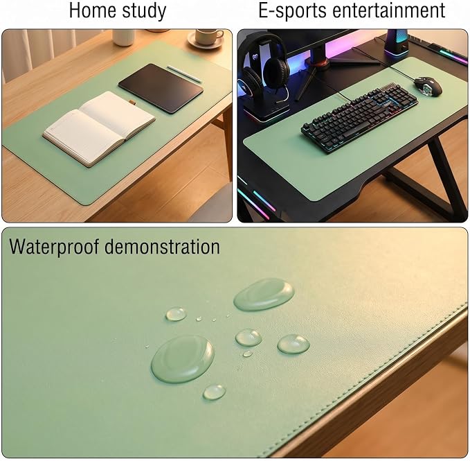 Office Desk Pad Protector, Mouse Pad, Non-Slip, PU Leather, Laptop Desk Blotter, Waterproof Writing Pad for Office and Home, Green, 31.52'' x 46.1''