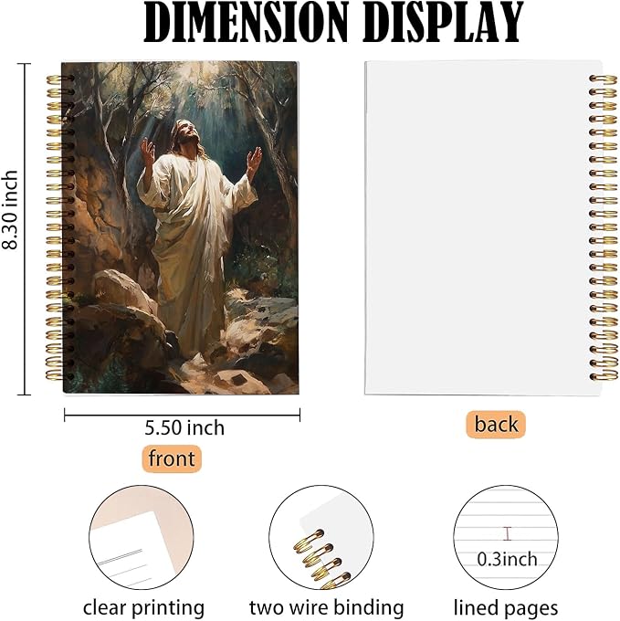 bitCNY Jesus in Prayer Notebook – Powerful Christian Art Journal with Divine Light, 8.3x5.5 Inches Faith Notebook for Men and Women 412