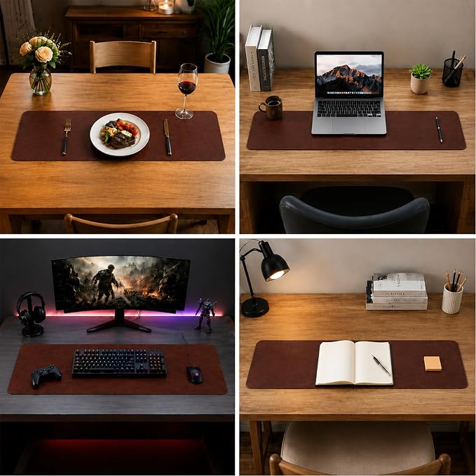 Leather Desk Mat,Office Writing Desk Pad,Large 31.5" x 15.8" Red Brown,for Top of Desks,Gift Ready Elegant Computer Desk Cover Protector PU Leather